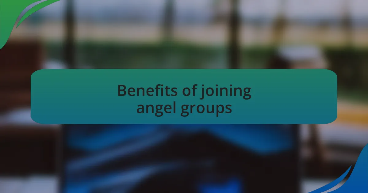 Benefits of joining angel groups