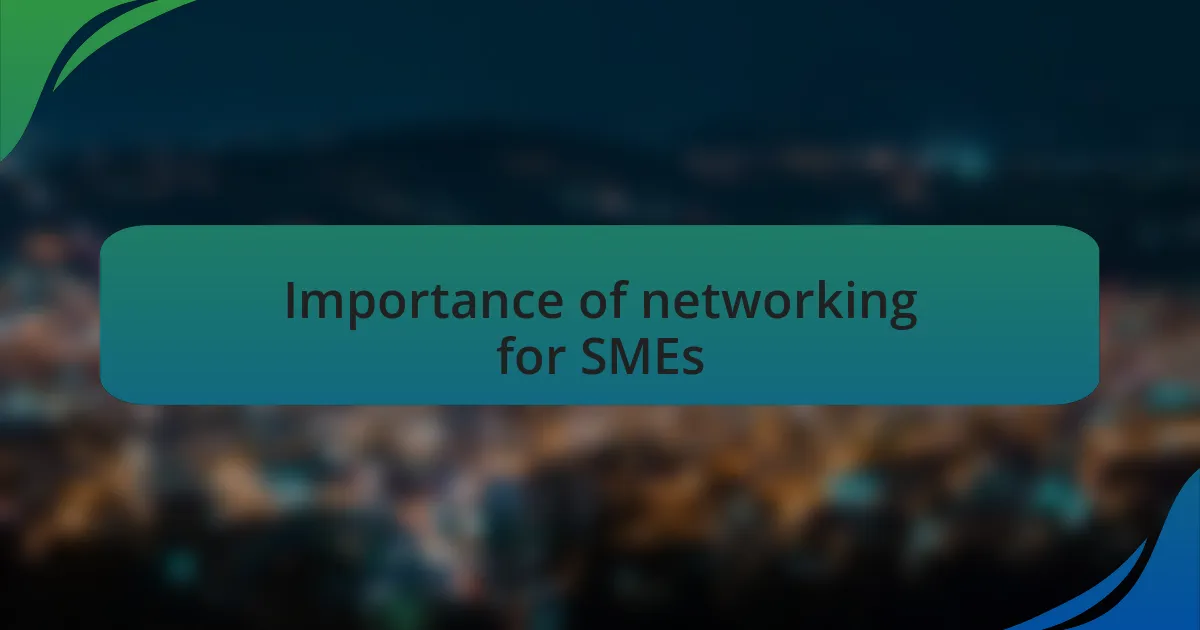 Importance of networking for SMEs