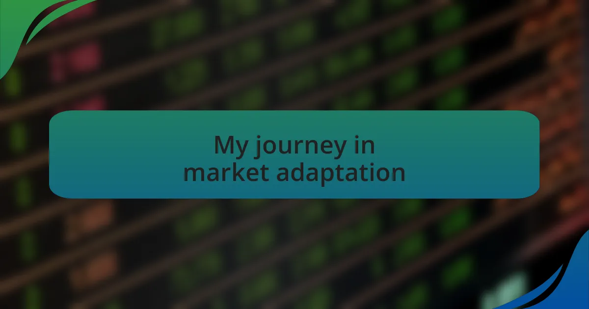 My journey in market adaptation