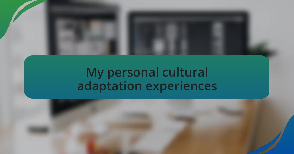 My personal cultural adaptation experiences
